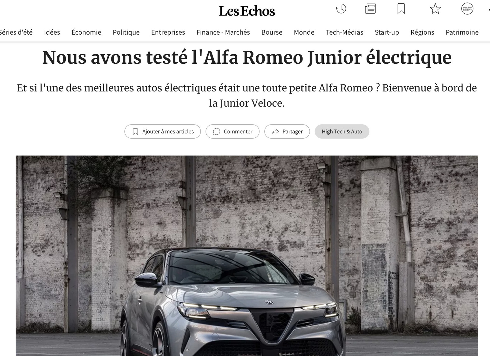 Revue de presse : « Un bonheur à conduire » — Les Echos sous le charme de l’Alfa Romeo Junior Veloce !